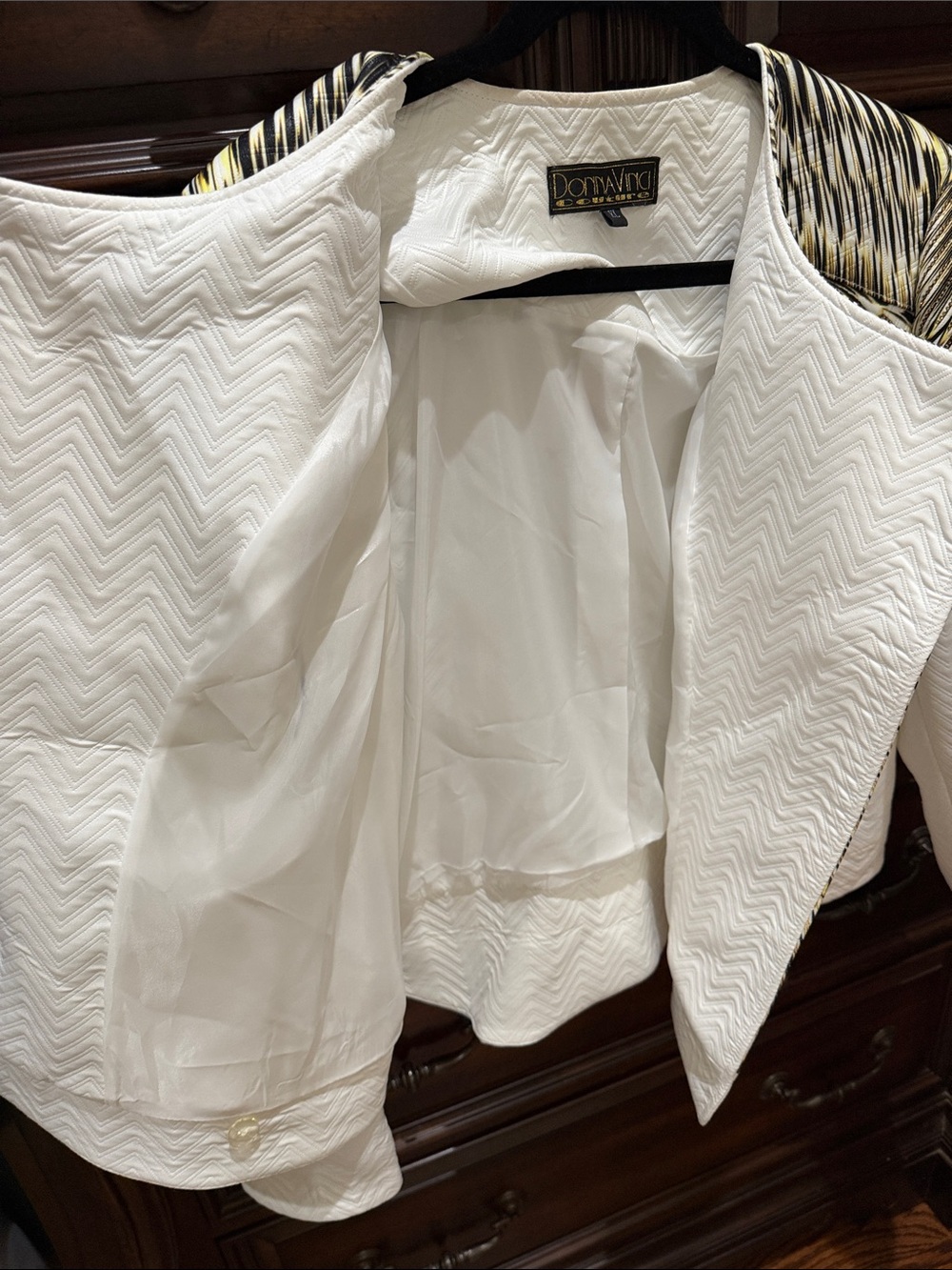 Donna Vinci White & Gold Embellished Moto Jacket - Picture 6 of 7